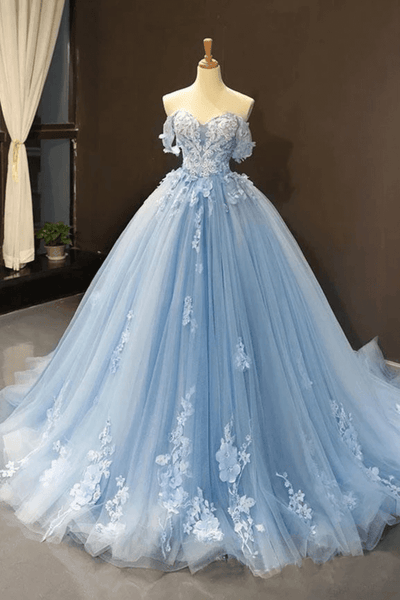 Princess Sky Blue Elegant Red Ball Gown Prom Dress - Bridelily